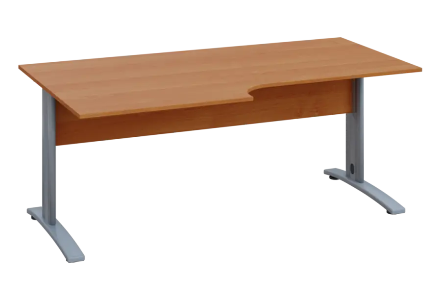 ERK 18 - 188 stůl kancelářský, rohový, levý, kovová podnož stříbrná, deska 18 mm, široký 1800 mm, olše jantar